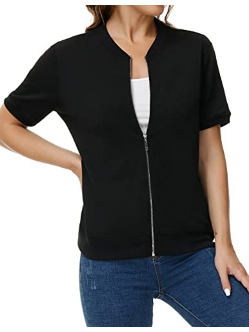 Lightweight Zip Up Short Sleeve Jacket with Pockets Casual Summer Outerwear
